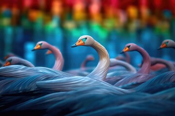 A group of swans are swimming in a body of water - Powered by Adobe