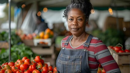 A Black woman supports local farmers market with her hardearned money. Concept Community Support, Farmers Market, Black-owned Businesses, Economic Empowerment, Local Agriculture