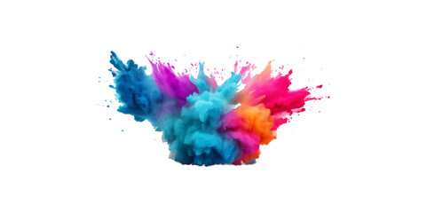 colorful vibrant rainbow Holi paint color powder explosion with bright colors isolated white background.	