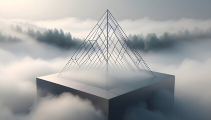 Geometry structure with fog scene, 3d rendering. Computer digital drawing.