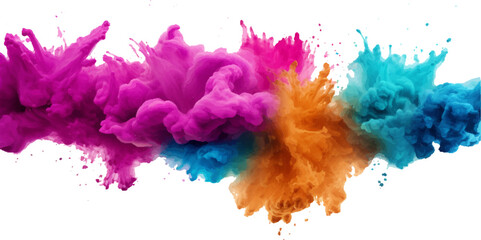 colorful vibrant rainbow Holi paint color powder explosion with bright colors isolated white background.	
