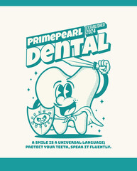 cute teeth retro character illustration
