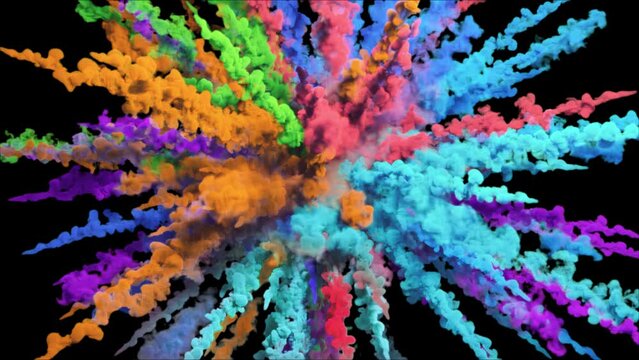 Abstract colorful background with splashes,  colorful smoke explosion 3d rendering with alpha channel .