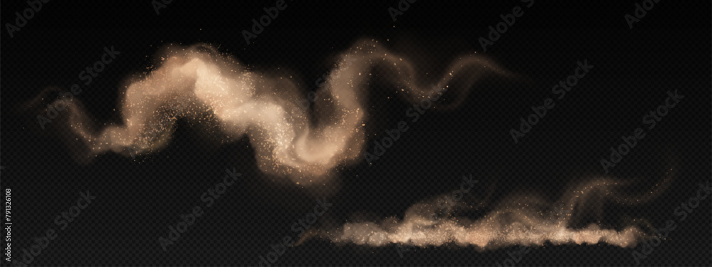 Wall mural smoke cloud with sand and soil particles. realistic 3d vector illustration of desert sandstorm wind 