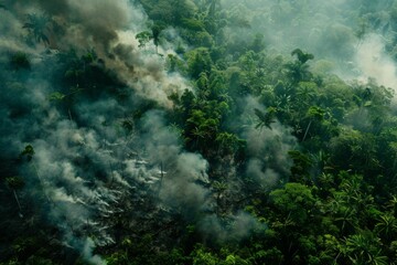 Obraz na płótnie Canvas Wildforest fire burning forest trees eecological disaster smoke aerial view from helicopter danger death animals damage hazard blaze pollution tragedy