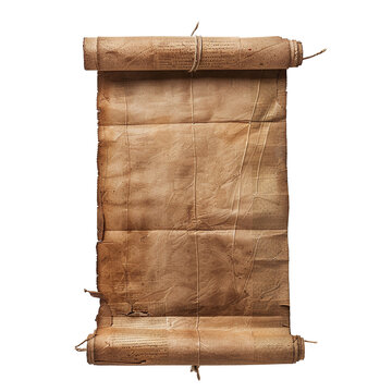 Mockup of an ancien parchment sroll on alpha transparent background, AI generated 