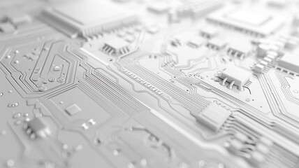 Monochromatic high-resolution close-up of a CPU motherboard in grayscale, emphasizing the intricacy of modern electronics and circuitry