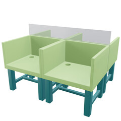 cubicle table, office 3d icon illustration with transparent background
