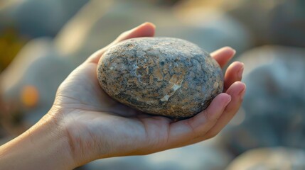 An image of a person holding a grounding stone using its grounding energy to combat stress and anxiety. .