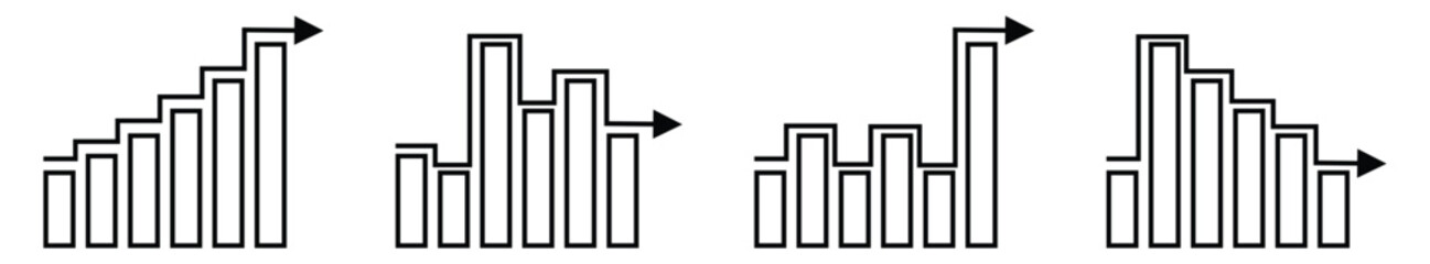 Growing bar graph icons set Line art.