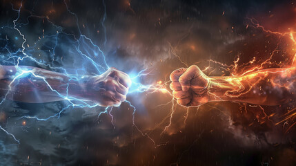 Electric Clash between Two Fists - obrazy, fototapety, plakaty