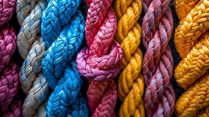 Diverse team ropes symbolize strength unity communication support and partnership in teamwork. Concept Teamwork, Diverse, Ropes, Strength, Unity