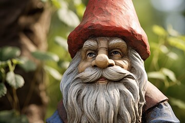 Garden Gnome Close-Up: Focus on a garden gnome's expression or details.