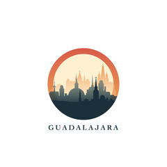 Guadalajara cityscape, gradient vector badge, flat skyline logo, icon. Mexico, Jalisco city round emblem idea with landmarks and building silhouettes. Isolated graphic
