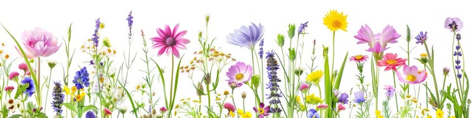 Obraz na płótnie Canvas Colorful Assortment of Wildflowers on White Background