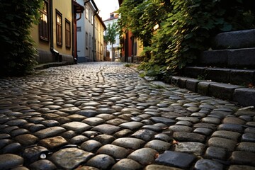 Cobblestone Charm: Photograph decor against a backdrop of cobblestone pathways.