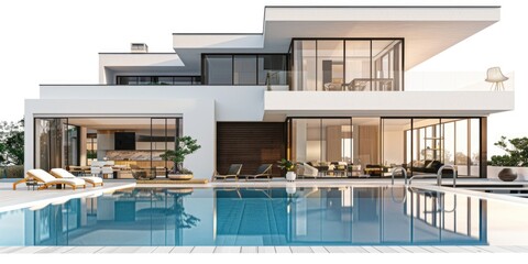 Luxurious Modern Villa with Swimming Pool at Dusk