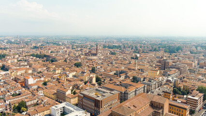 Fototapeta na wymiar Piacenza, Italy. Cathedral of Piacenza. Episcopal Palace. Historical city center. Summer day, Aerial View
