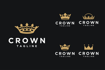 Luxury crown Logo icon set collection on black background