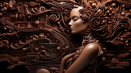 An advertising campaign for a luxury chocolate brand featuring closeup shots of intricate multilayered chocolate sculptures highlighting the textural and dimensional delights of the product