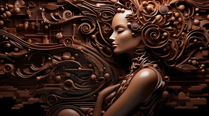 Foto op Canvas An advertising campaign for a luxury chocolate brand featuring closeup shots of intricate multilayered chocolate sculptures highlighting the textural and dimensional delights of the product © Jenjira