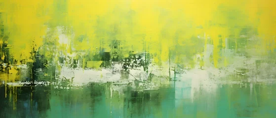 Rolgordijnen Abstract Green black white yellow paint strokes oil painting on canvas Grungy background  © nukkix wala