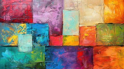 Modern abstract painting with colorful textured patterns on canvas
