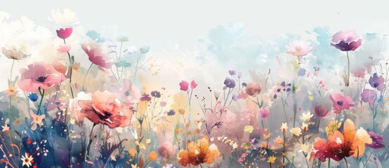Obraz na płótnie Canvas Abstract watercolor background with colorful wildflowers