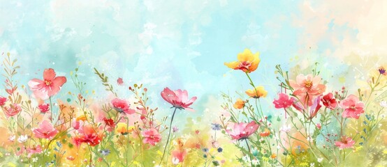 Fototapeta na wymiar Abstract watercolor background with colorful wildflowers