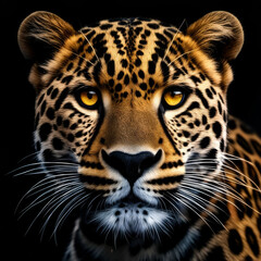 Leopard portrait in front of a black background - 3d render
