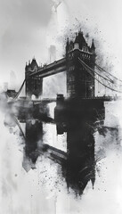Obraz premium Contemporary style minimalist artwork poster collage illustration of London Bridge grafic style