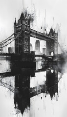 Obraz premium Contemporary style minimalist artwork poster collage illustration of London Bridge grafic style
