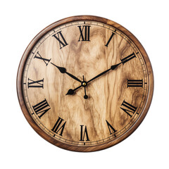 wooden clock isolated on png transparent background