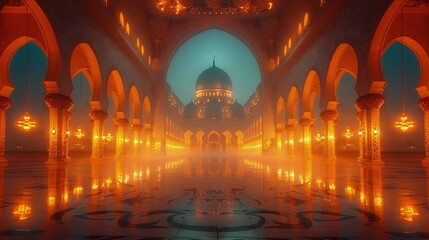 Obraz premium Lantern-Lit Mosque Walls on Eid al-Adha Night