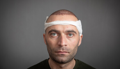 Caucasian man after hair transplantation. - 791336745