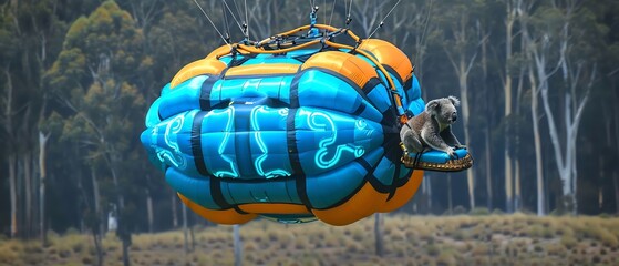 A curious koala hitched a ride on a hot air balloon, soaring above the eucalyptus forests of Australia