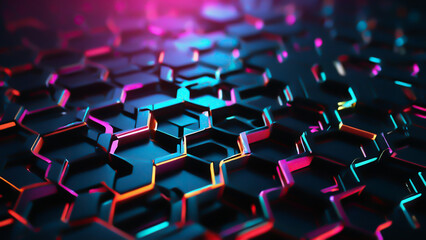 Perfect futuristic black hexagon background design. Futuristic honeycomb concept. Light cyberpunk, ai Generative