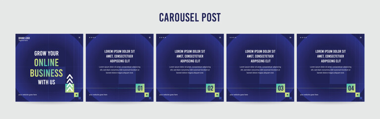 Naklejka premium Editable Instagram Carousel Post Layout Set, Social Media Marketing microblog template design, tips & tricks linkedin post template, eps 10.