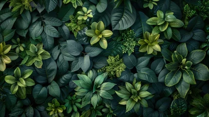 Fotobehang Tropical Rainforest Canopy. A Seamless View from Above, Revealing the Dark Green Canopy of Tropical Rainforest Leaves in Exquisite Detail. © pengedarseni