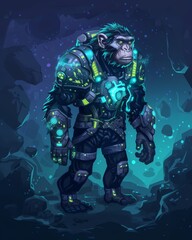 Fototapeta premium A team of genetically enhanced chimpanzees, outfitted in specialized spacesuits, expertly piloted a spacecraft through the asteroid belt, their sharp minds and nimble hands navigating the treacherous