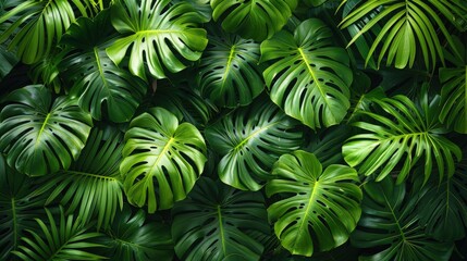 Luxuriant Philodendron Leaves. A Seamless Shot Capturing the Dark Green Philodendron Foliage from Above, Creating a Stunning Texture. - obrazy, fototapety, plakaty