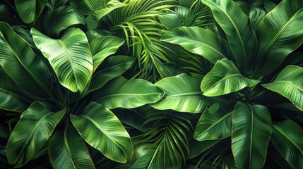 Exotic Banana Leaf Texture. A Seamless Background Featuring Dark Green Banana Leaves, Perfectly Captured from Above.