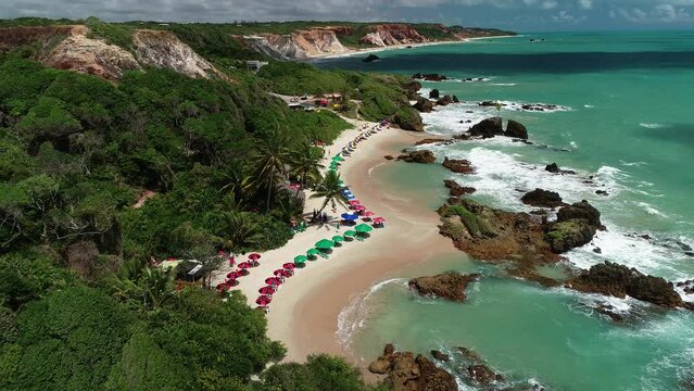 Aerial view of Tambaba Beach, first nudist beach in Brazil - Conde, Para&iacute;ba, Brazil