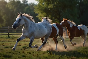 American Paint Horse in the Herd and Running, 8K Landscape Photo Realistic.generative.ai