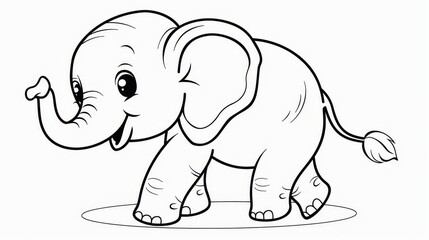 Animals (simple outlines): A coloring book page featuring a happy elephant outline