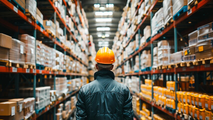 Obraz premium Supply Chain Distribution Center staff member in the Warehouse