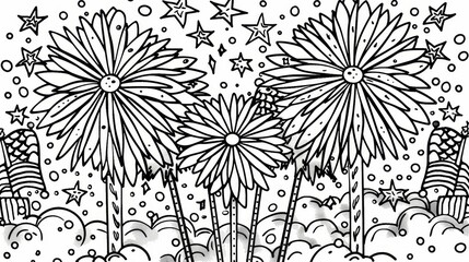 Holidays & Celebrations Coloring Book: A coloring page illustrating a Fourth of July fireworks display
