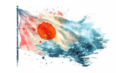 Japanese waving flag in watercolor style. isolated on white background