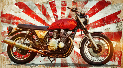 Fototapeta premium A red motorcycle is shown on a red and white background