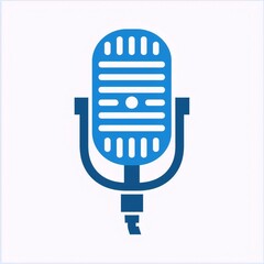 Blue retro microphone icon, podcasting, music, audio, flat design